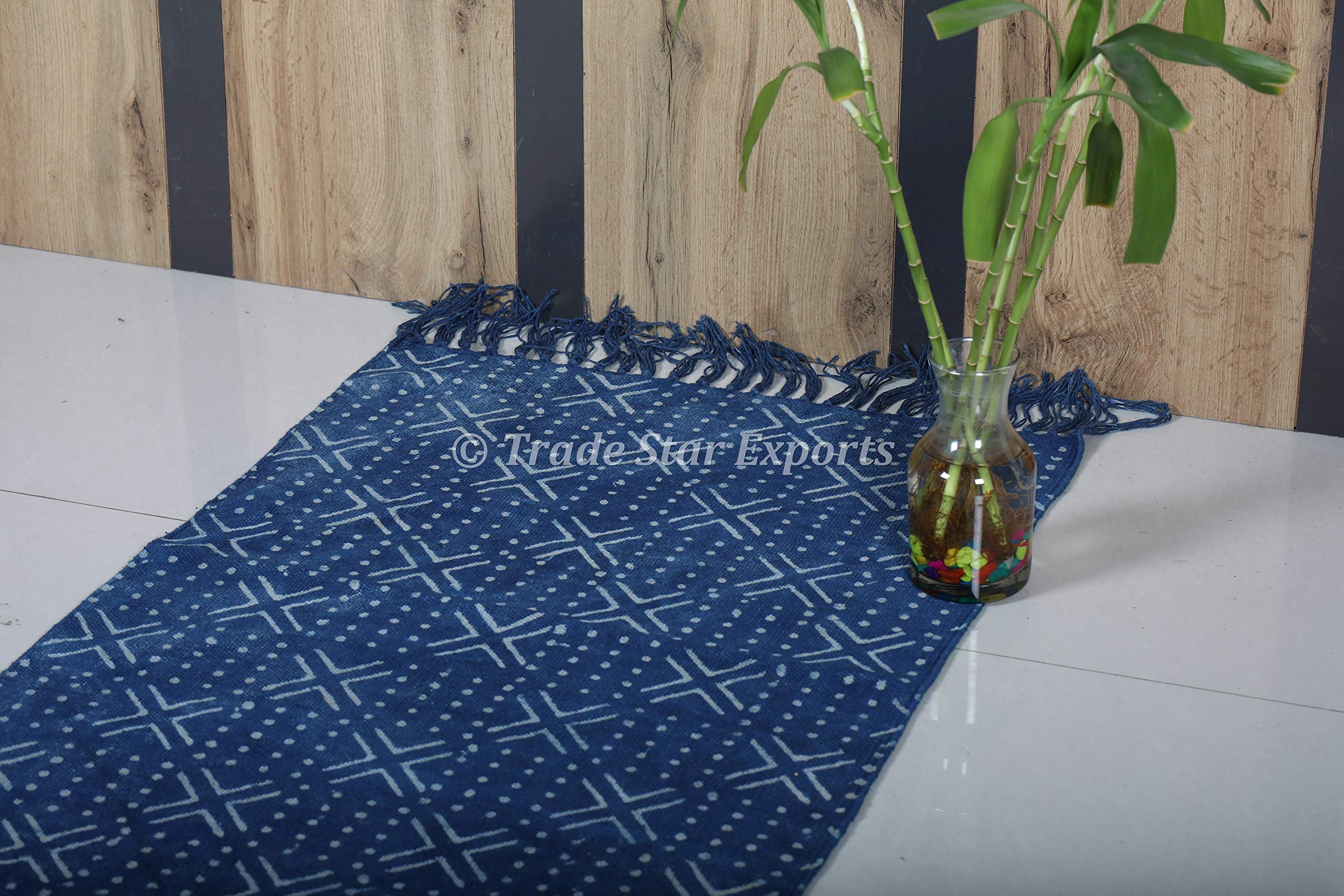 Trade Star Handloomed Yoga Mat Cotton 2x6 Ft Decorative Runner Handmade Mudcloth Print Bohemian Home Workout & Exercise Mat Block Printed Yoga Meditation Rug - Image 3
