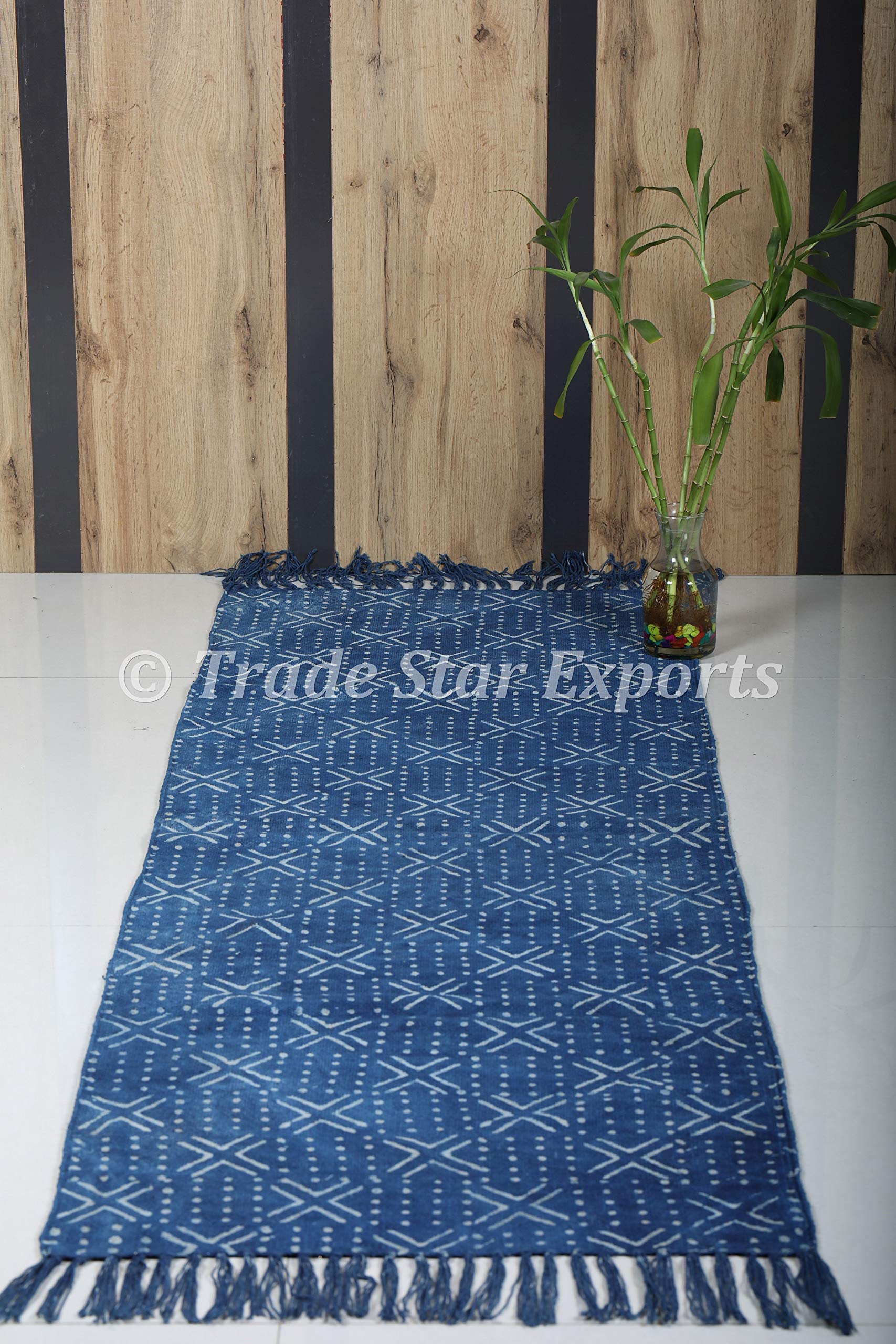 Trade Star Handloomed Yoga Mat Cotton 2x6 Ft Decorative Runner Handmade Mudcloth Print Bohemian Home Workout & Exercise Mat Block Printed Yoga Meditation Rug - Image 4