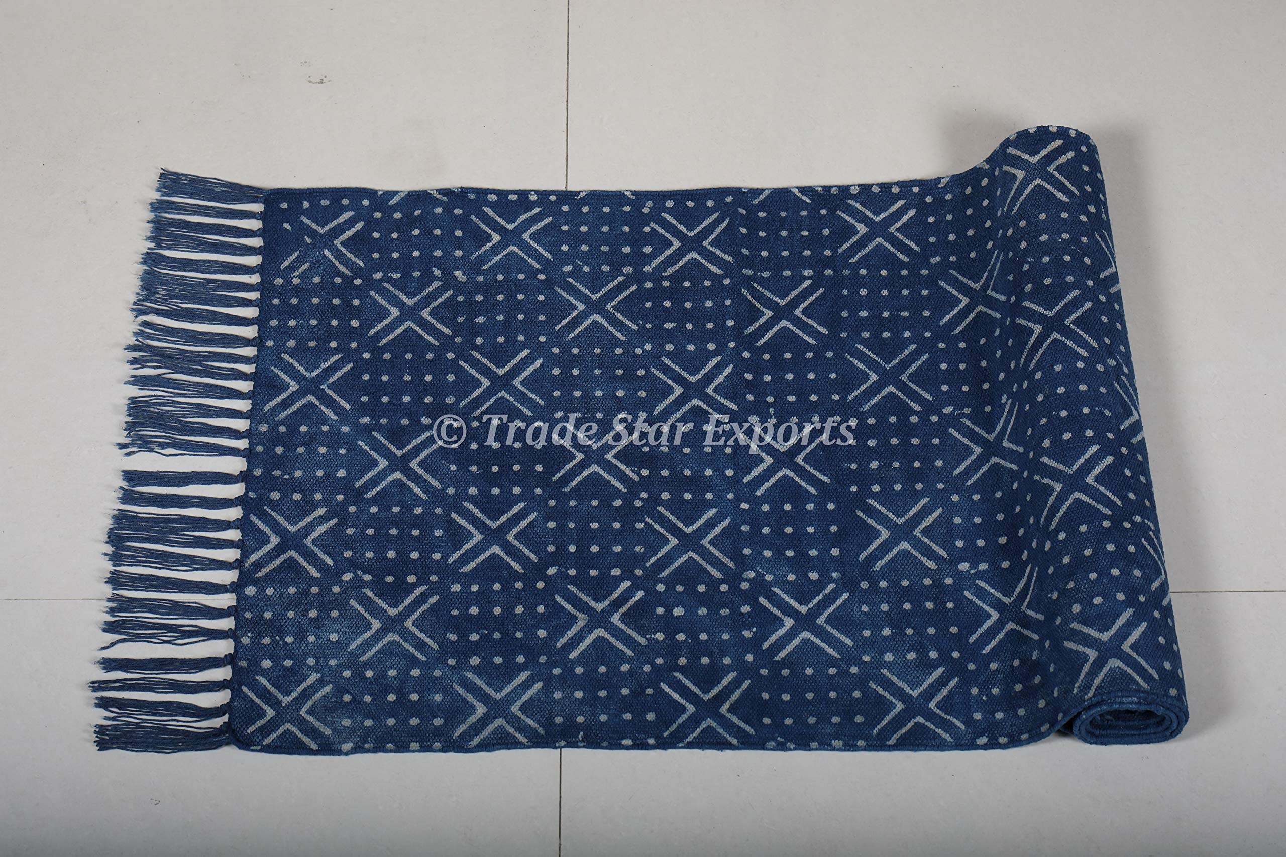 Trade Star Handloomed Yoga Mat Cotton 2x6 Ft Decorative Runner Handmade Mudcloth Print Bohemian Home Workout & Exercise Mat Block Printed Yoga Meditation Rug - Image 5