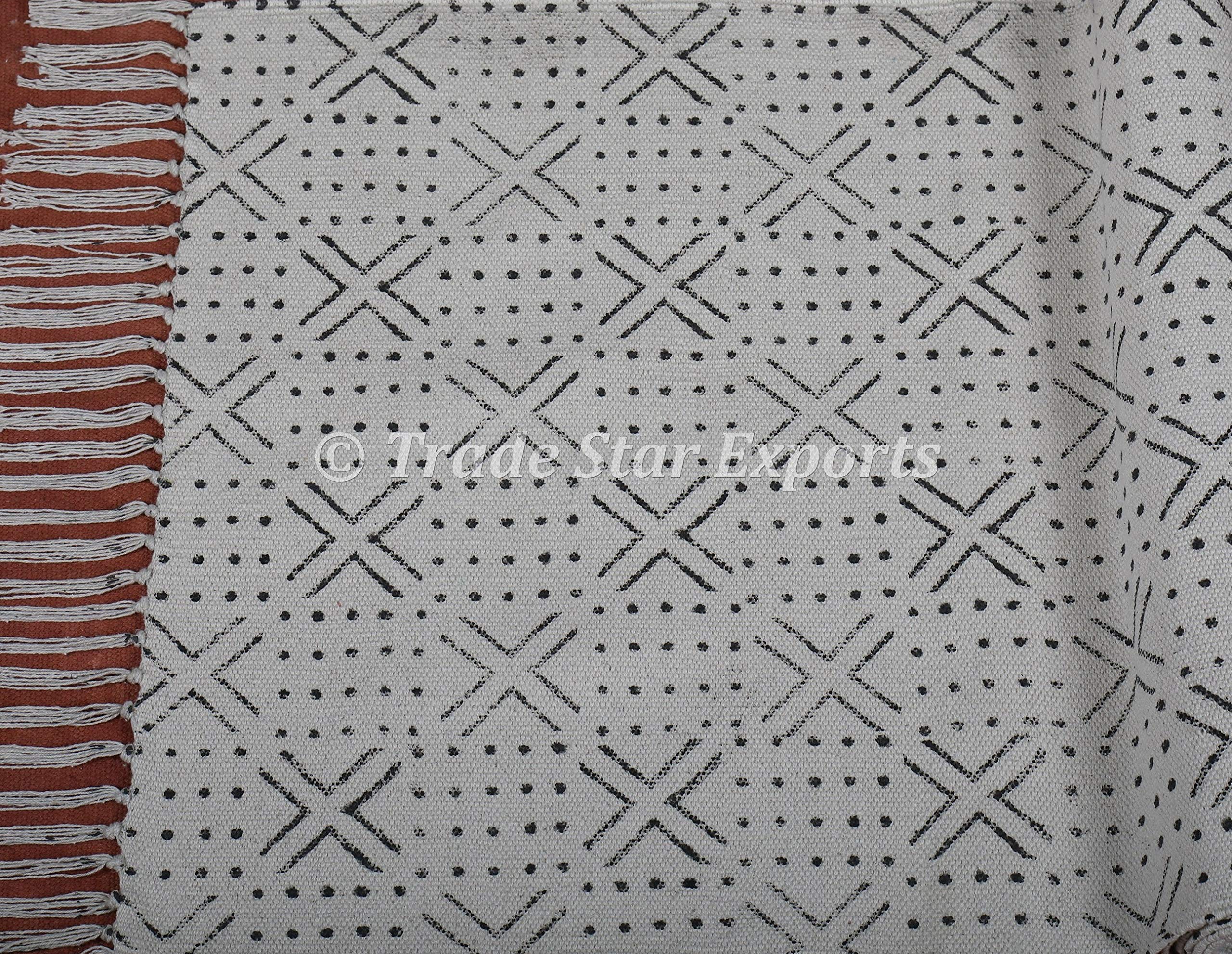 Trade Star Handloomed Yoga Mat Cotton 2x6 Ft Decorative Runner Handmade Mudcloth Print Bohemian Home Workout & Exercise Mat Block Printed Yoga Meditation Rug - Image 3