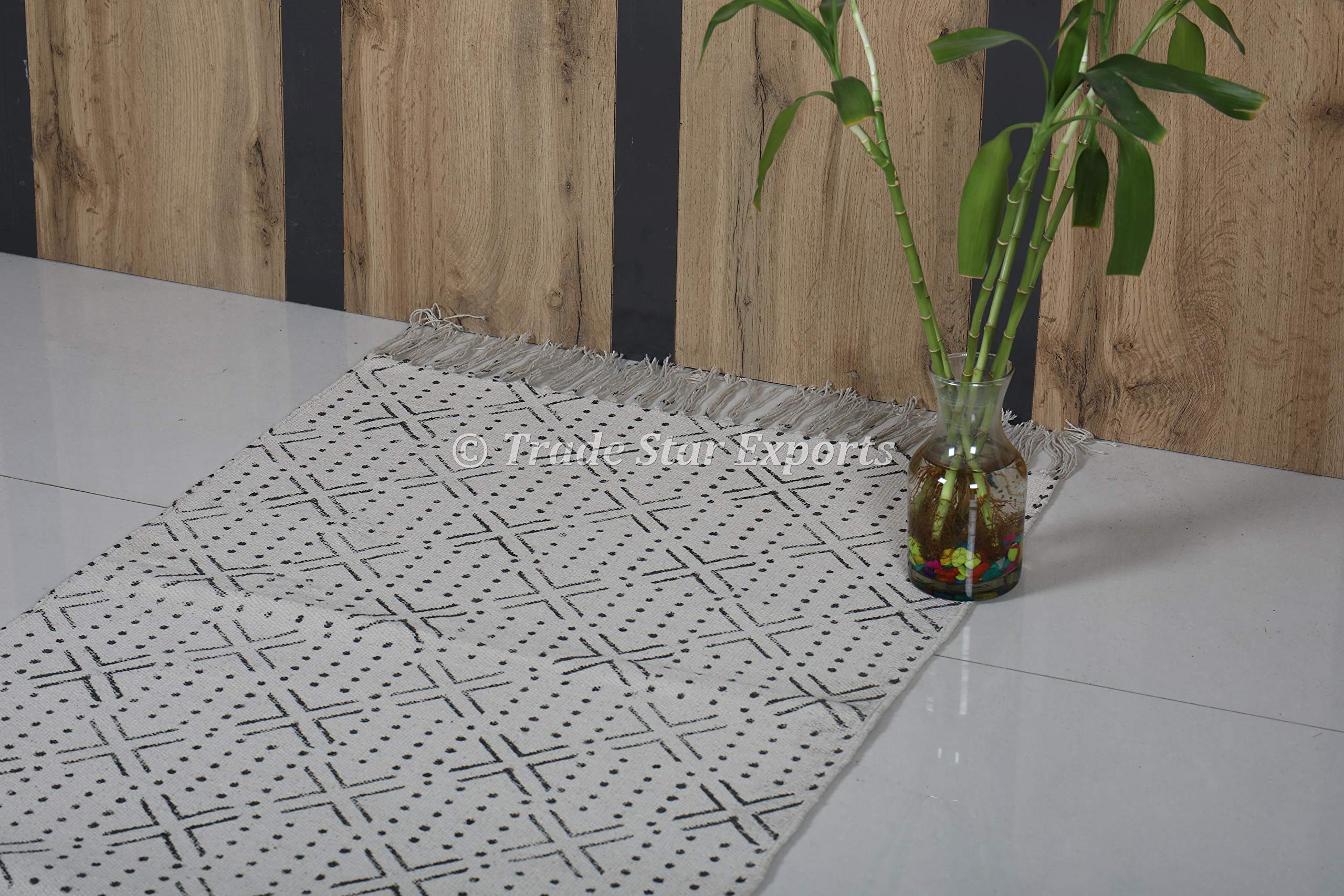 Trade Star Handloomed Yoga Mat Cotton 2x6 Ft Decorative Runner Handmade Mudcloth Print Bohemian Home Workout & Exercise Mat Block Printed Yoga Meditation Rug - Image 4