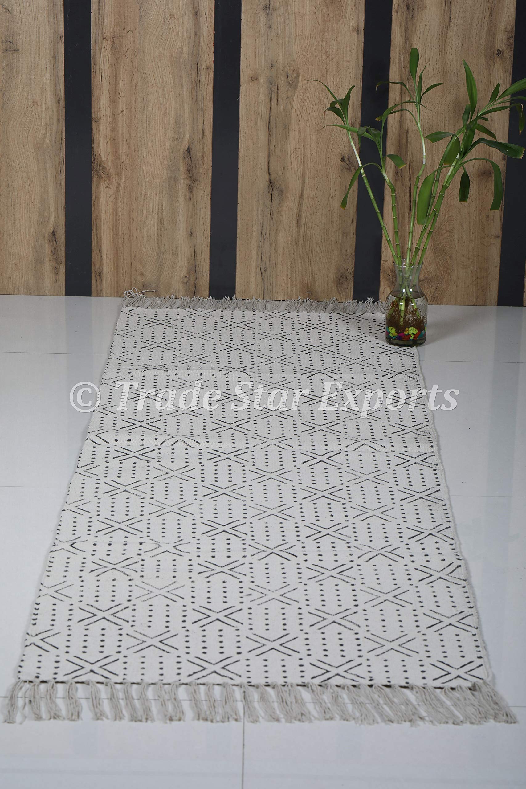 Trade Star Handloomed Yoga Mat Cotton 2x6 Ft Decorative Runner Handmade Mudcloth Print Bohemian Home Workout & Exercise Mat Block Printed Yoga Meditation Rug - Image 5