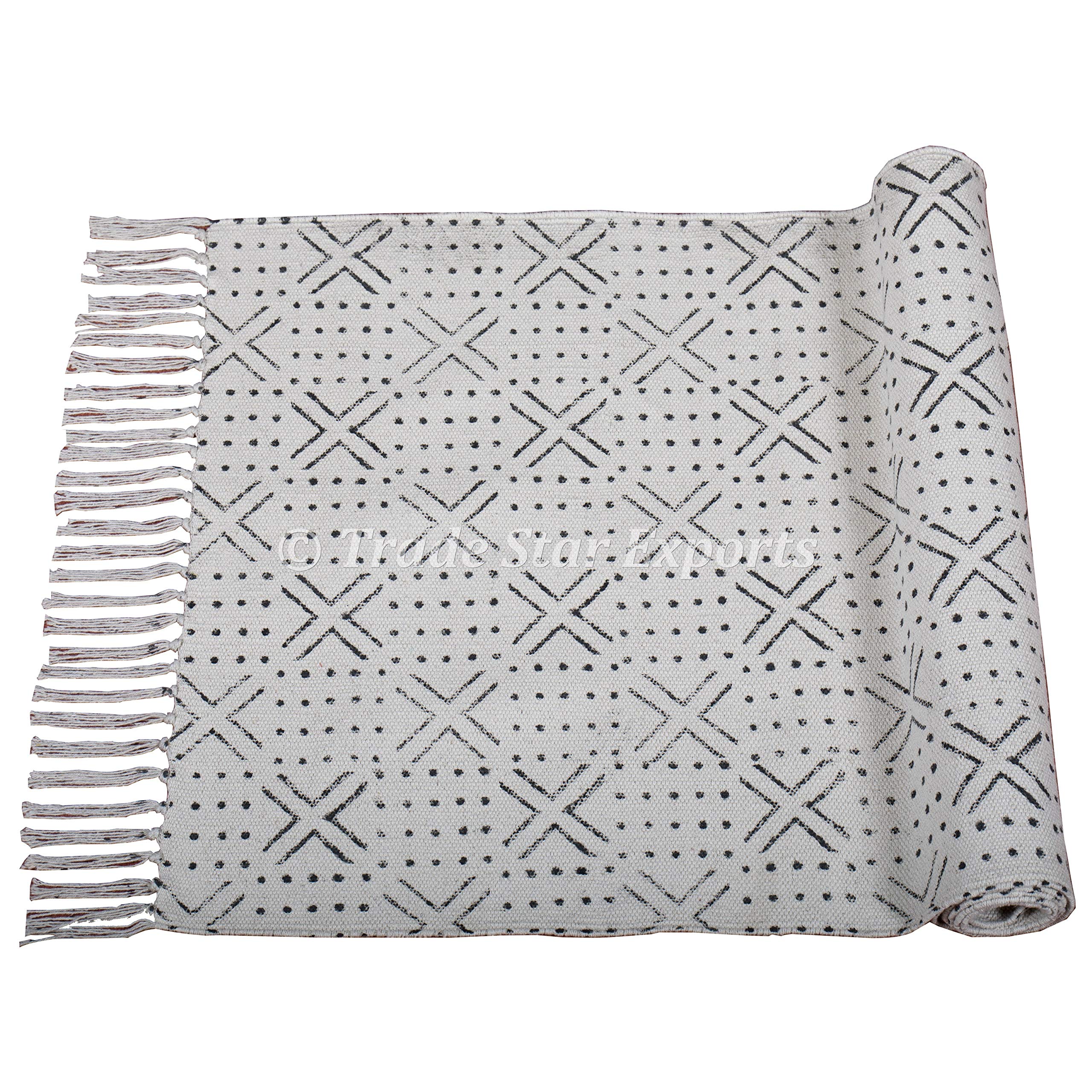 Trade Star Handloomed Yoga Mat Cotton 2x6 Ft Decorative Runner Handmade Mudcloth Print Bohemian Home Workout & Exercise Mat Block Printed Yoga Meditation Rug - Image 6