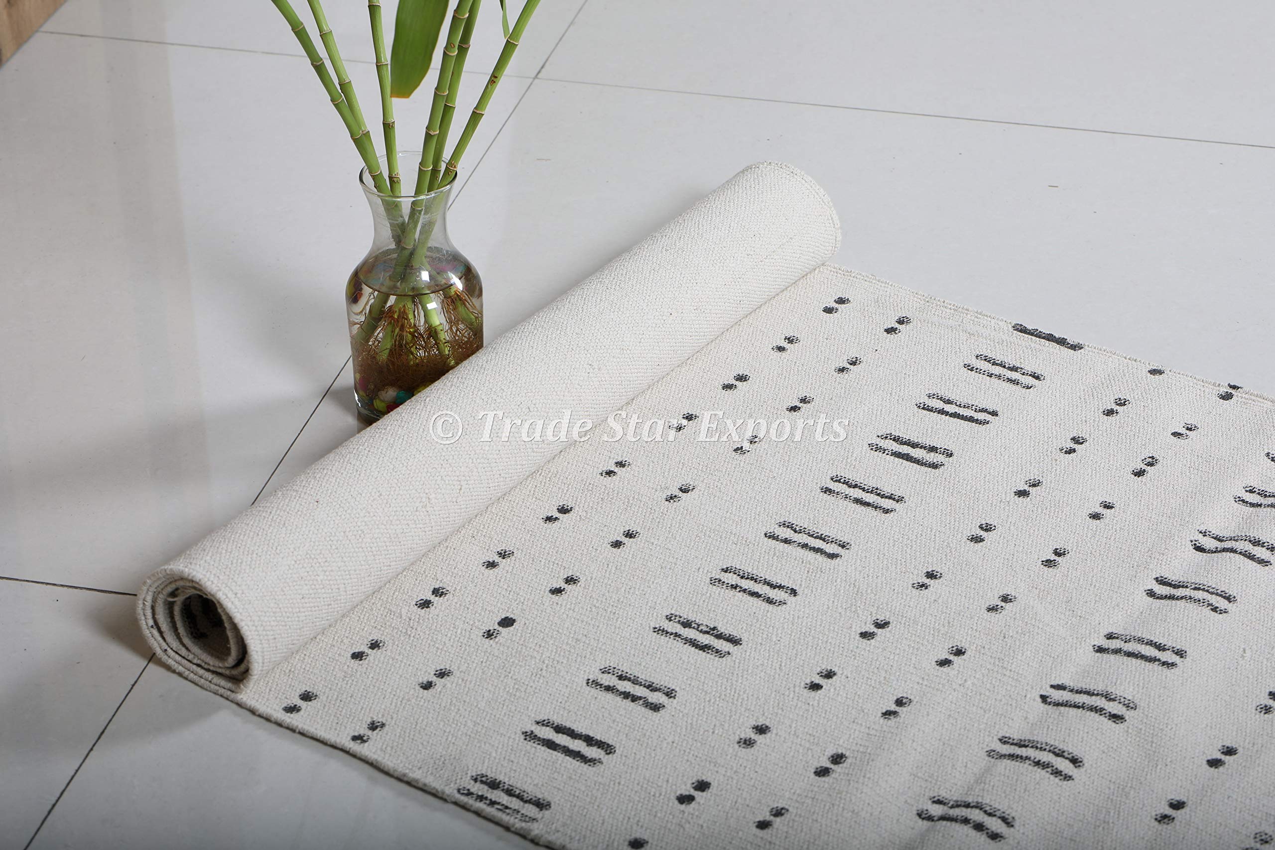 Trade Star Handloomed Yoga Mat Cotton 2x6 Ft Decorative Runner Handmade Mudcloth Print Bohemian Home Workout & Exercise Mat Block Printed Yoga Meditation Rug - Image 3