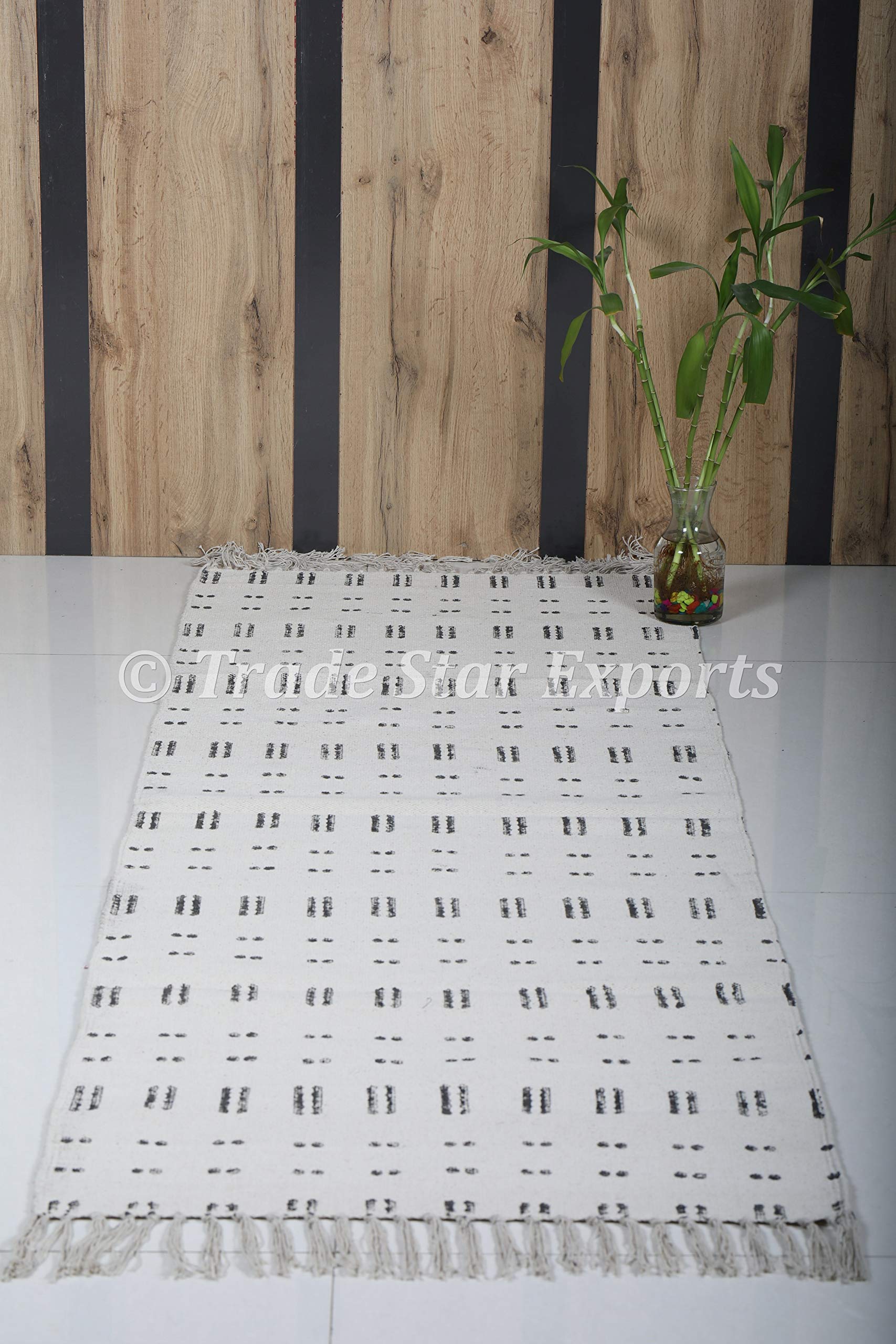 Trade Star Handloomed Yoga Mat Cotton 2x6 Ft Decorative Runner Handmade Mudcloth Print Bohemian Home Workout & Exercise Mat Block Printed Yoga Meditation Rug - Image 4