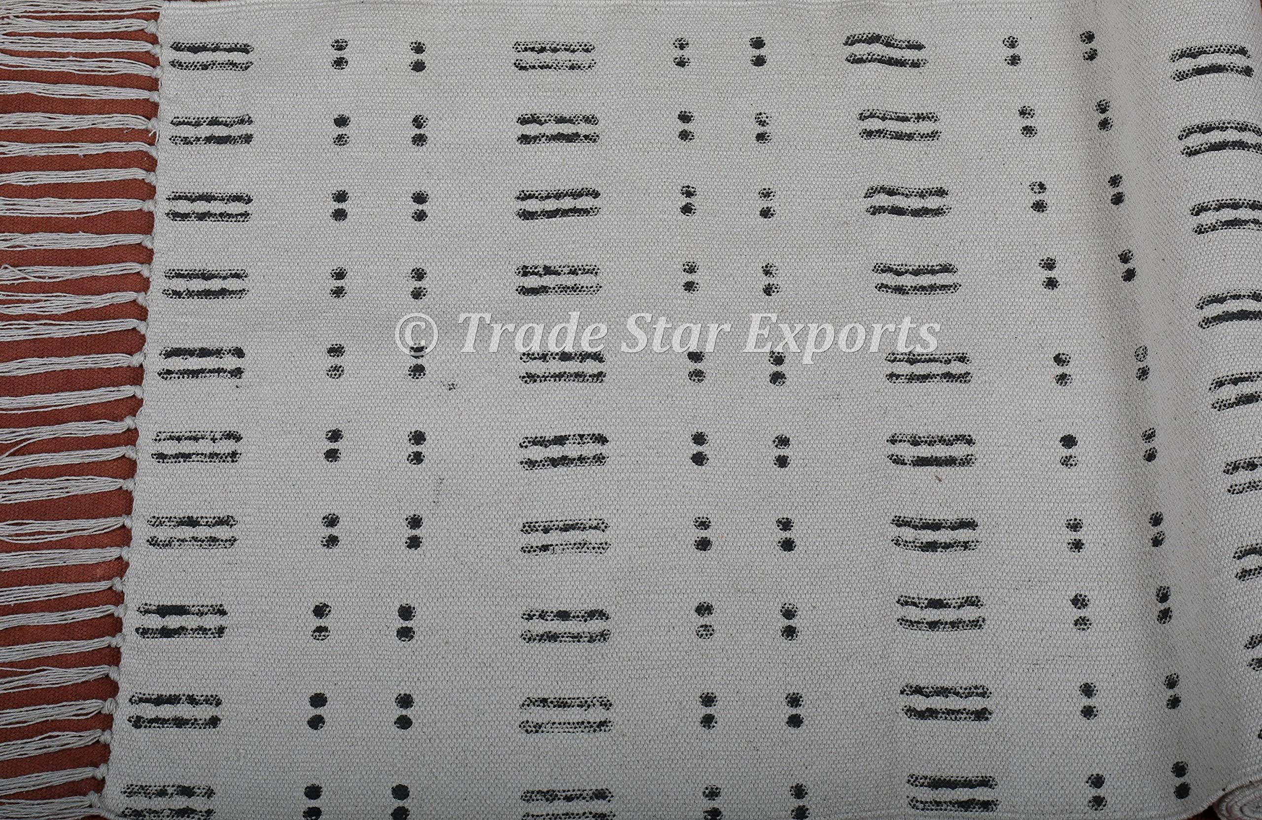 Trade Star Handloomed Yoga Mat Cotton 2x6 Ft Decorative Runner Handmade Mudcloth Print Bohemian Home Workout & Exercise Mat Block Printed Yoga Meditation Rug - Image 5