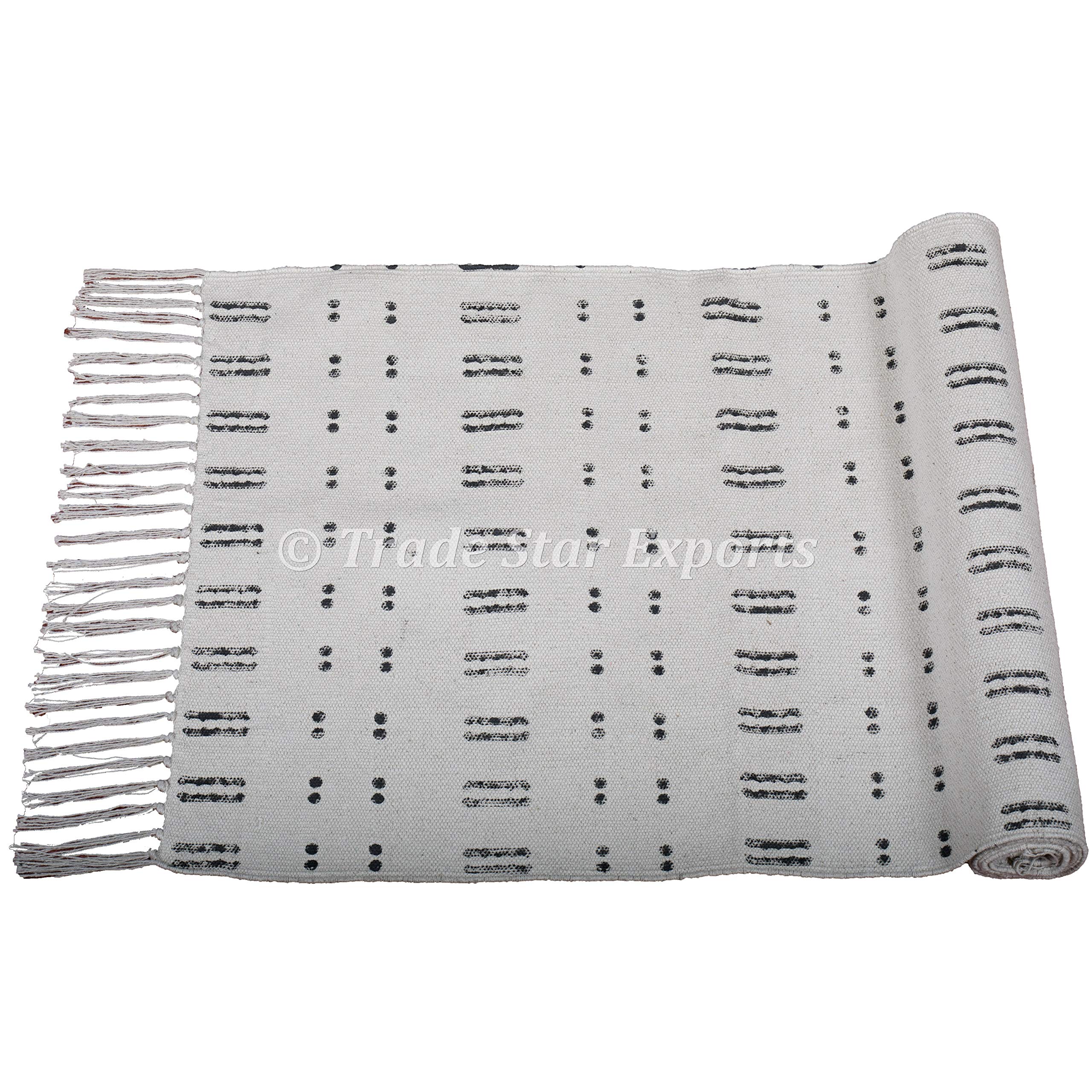 Trade Star Handloomed Yoga Mat Cotton 2x6 Ft Decorative Runner Handmade Mudcloth Print Bohemian Home Workout & Exercise Mat Block Printed Yoga Meditation Rug - Image 6