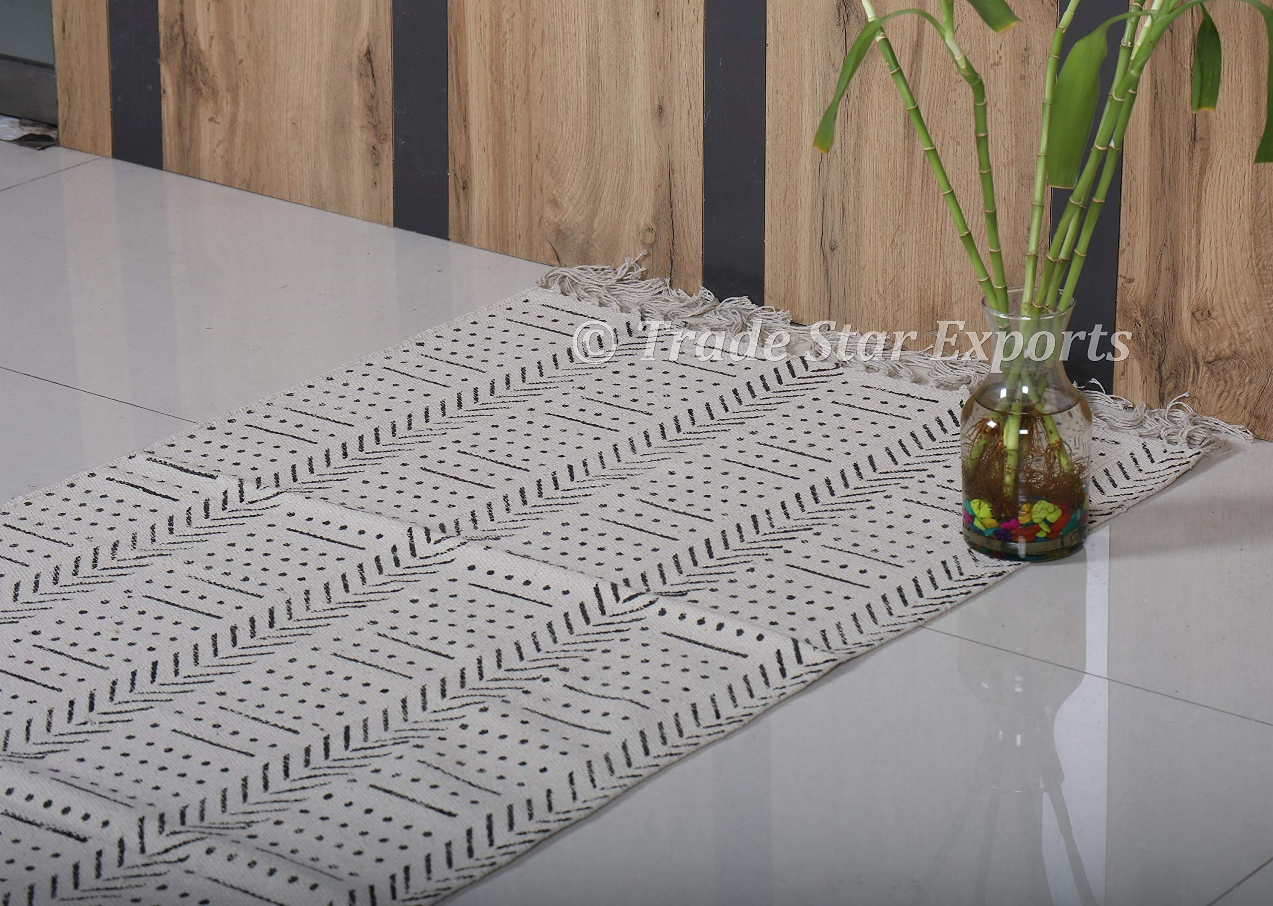 Trade Star Handloomed Yoga Mat Cotton 2x6 Ft Decorative Runner Handmade Mudcloth Print Bohemian Home Workout & Exercise Mat Block Printed Yoga Meditation Rug - Image 3