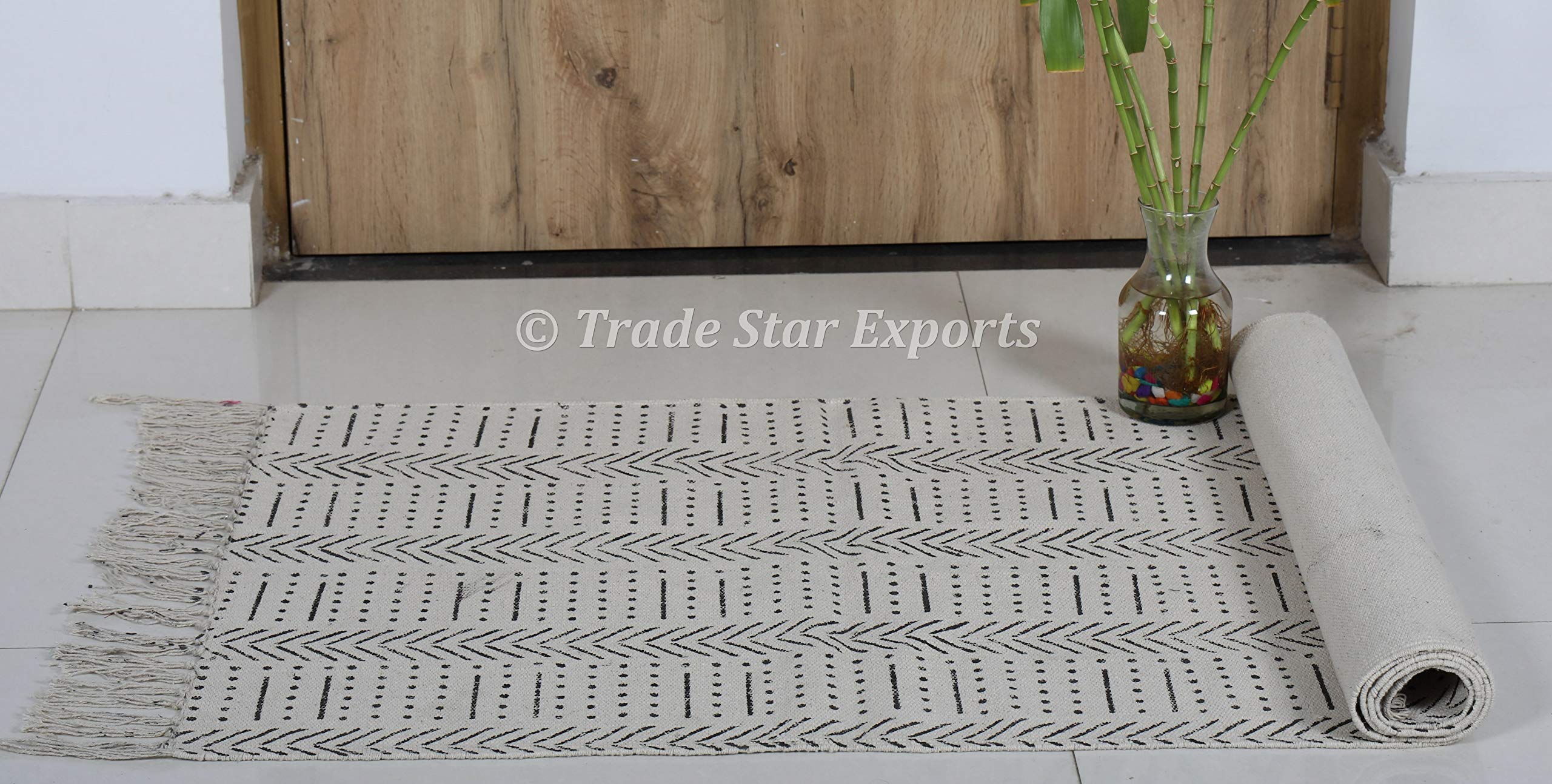 Trade Star Handloomed Yoga Mat Cotton 2x6 Ft Decorative Runner Handmade Mudcloth Print Bohemian Home Workout & Exercise Mat Block Printed Yoga Meditation Rug - Image 4