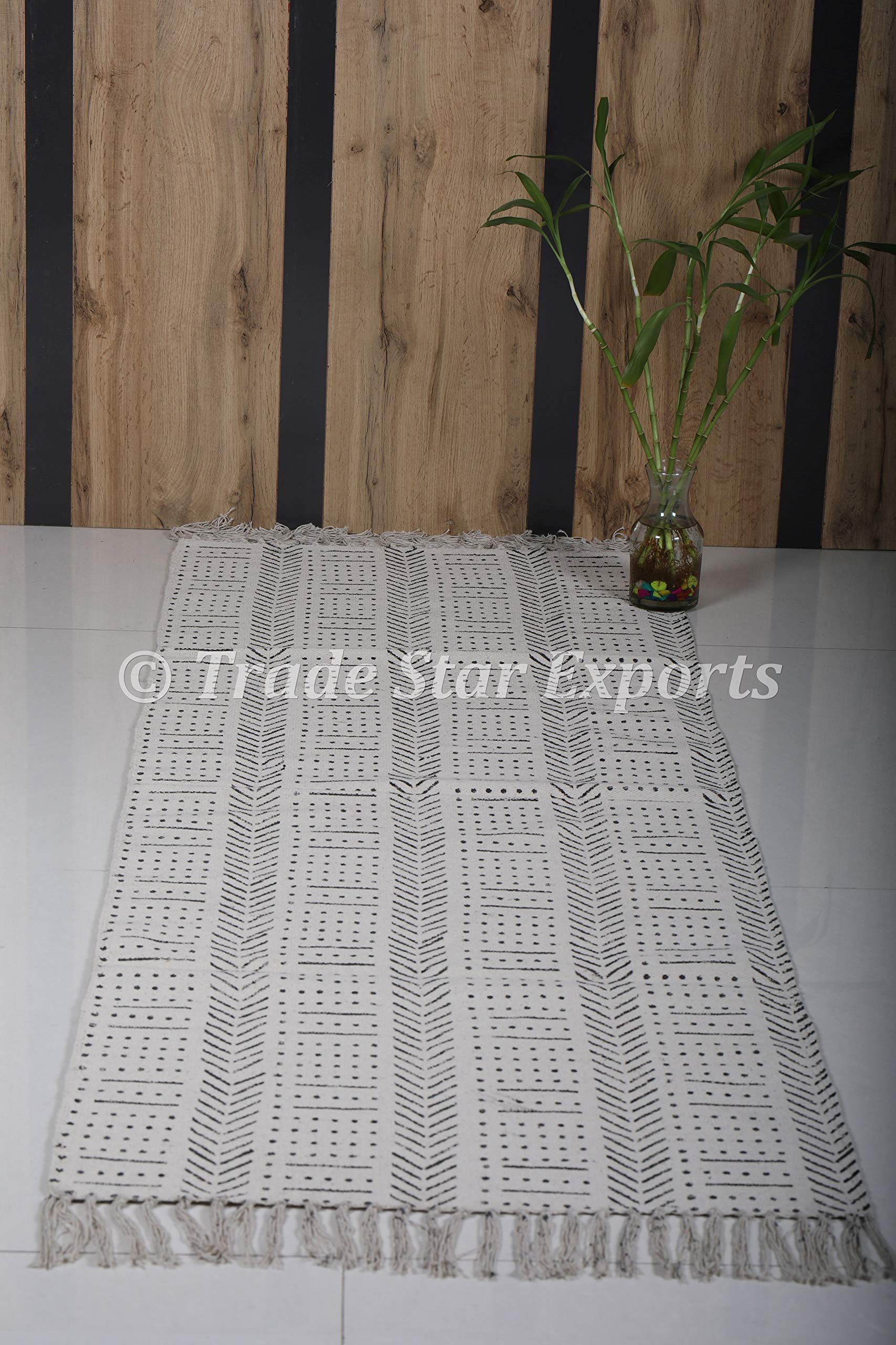 Trade Star Handloomed Yoga Mat Cotton 2x6 Ft Decorative Runner Handmade Mudcloth Print Bohemian Home Workout & Exercise Mat Block Printed Yoga Meditation Rug - Image 5