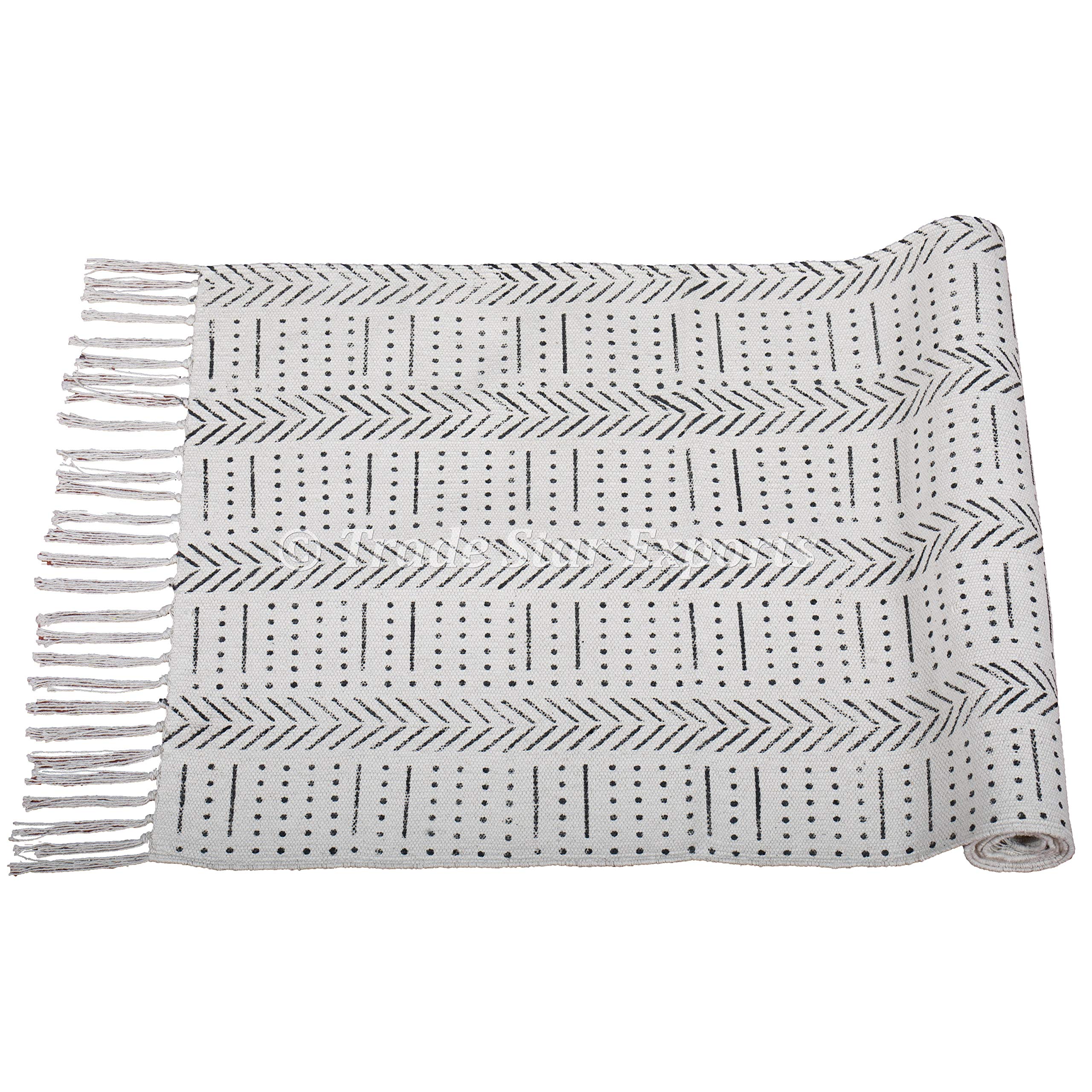 Trade Star Handloomed Yoga Mat Cotton 2x6 Ft Decorative Runner Handmade Mudcloth Print Bohemian Home Workout & Exercise Mat Block Printed Yoga Meditation Rug - Image 6