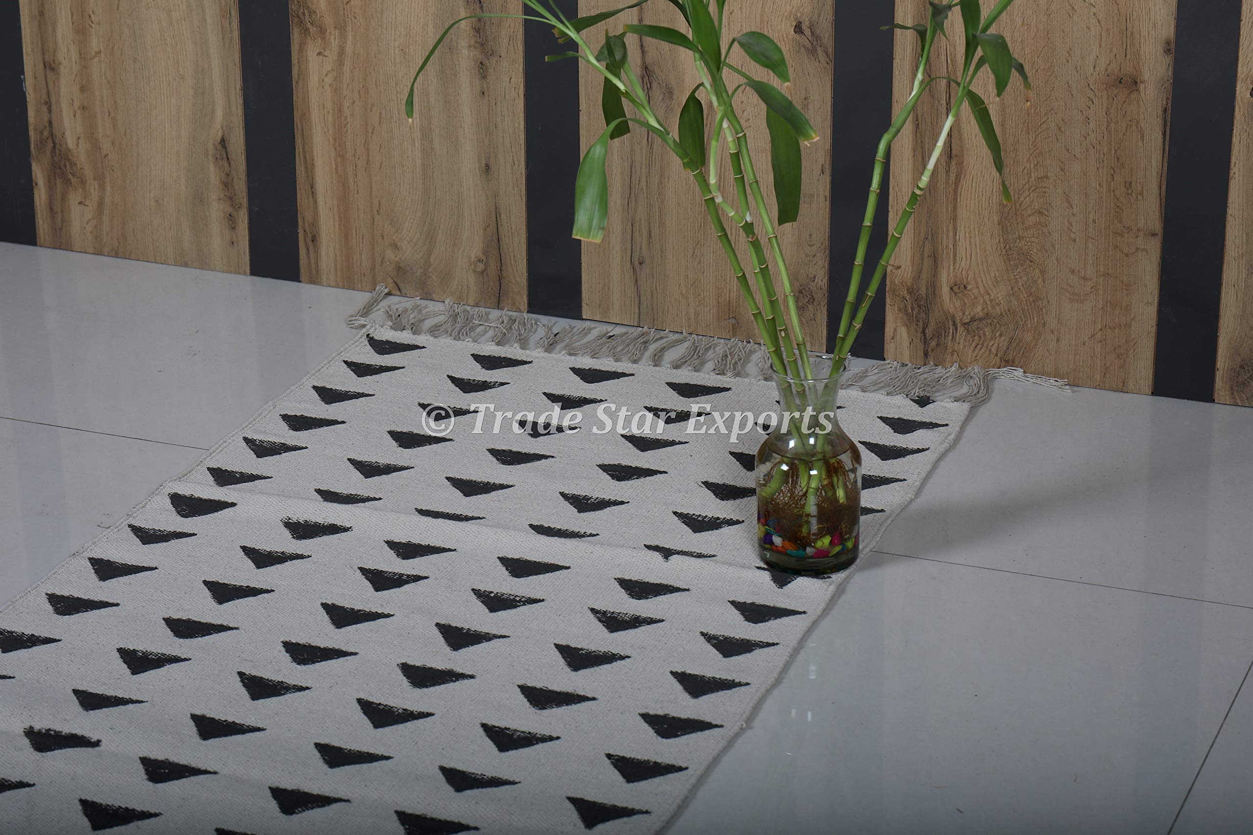 Trade Star Handloomed Yoga Mat Cotton 2x6 Ft Decorative Runner Handmade Mudcloth Print Bohemian Home Workout & Exercise Mat Block Printed Yoga Meditation Rug - Image 3