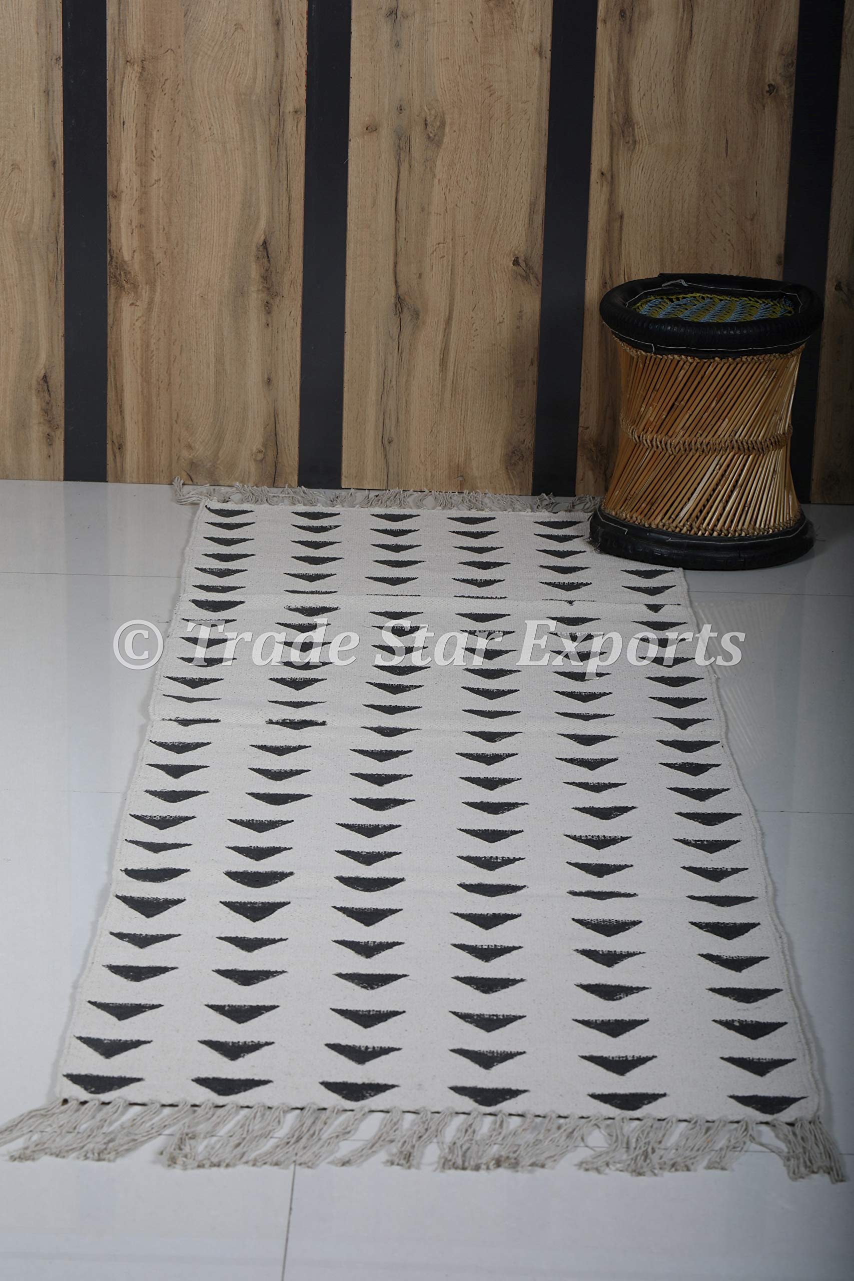 Trade Star Handloomed Yoga Mat Cotton 2x6 Ft Decorative Runner Handmade Mudcloth Print Bohemian Home Workout & Exercise Mat Block Printed Yoga Meditation Rug - Image 4