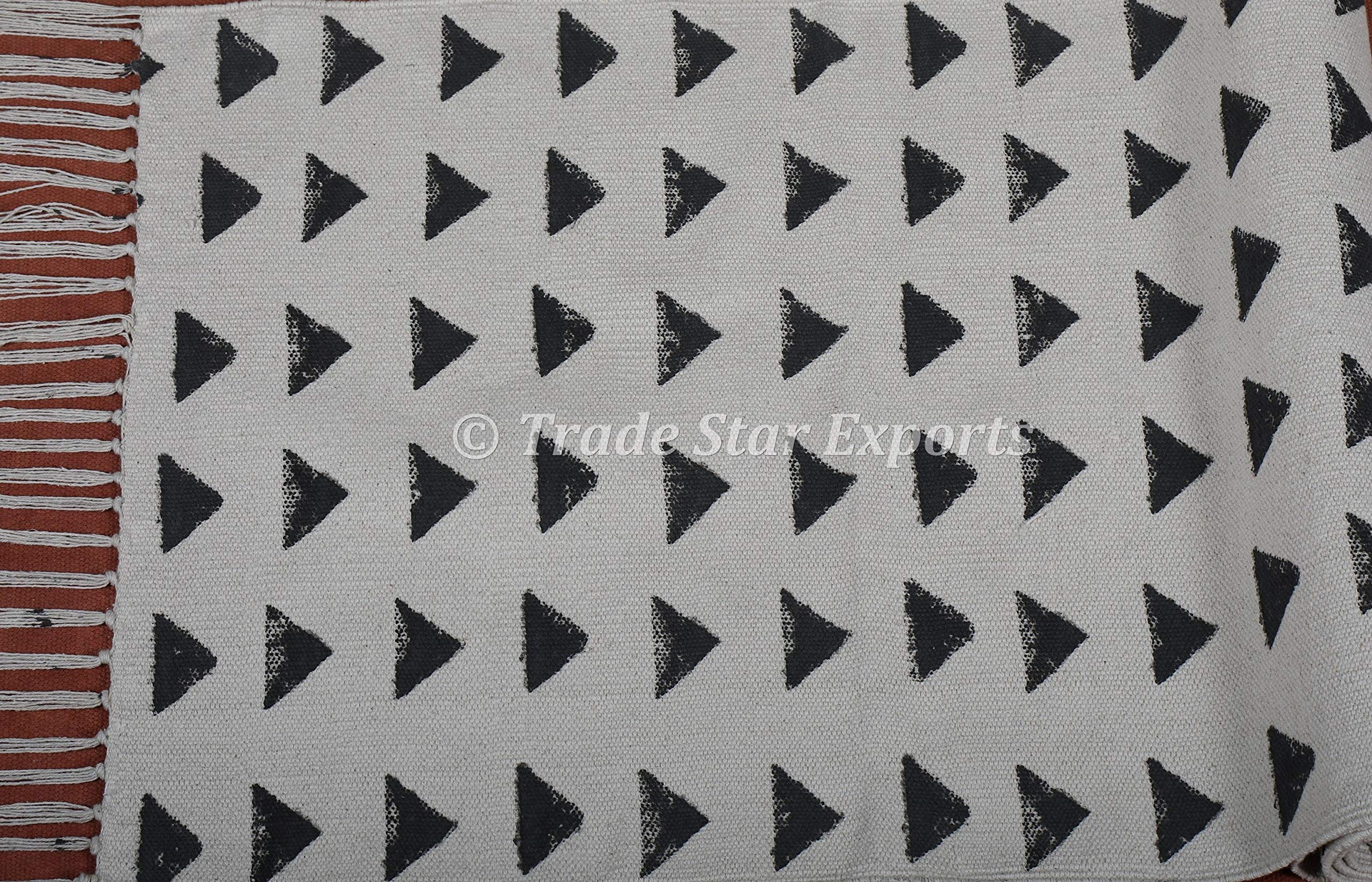 Trade Star Handloomed Yoga Mat Cotton 2x6 Ft Decorative Runner Handmade Mudcloth Print Bohemian Home Workout & Exercise Mat Block Printed Yoga Meditation Rug - Image 5