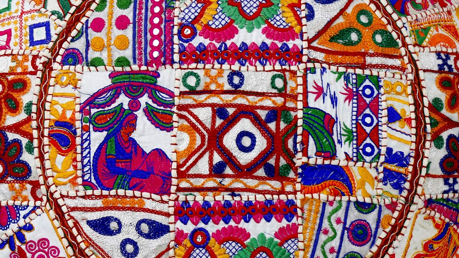 Trade Star Handmade Vintage Pouf Cover Embroidered Ottoman Cushion Decorative Foot Stool Patchwork Pouffe Cover Applique Round Pouf Bohemian Floor Cushion for Home Decoration (Pattern 5, 18 x 18 x 14) - Image 3