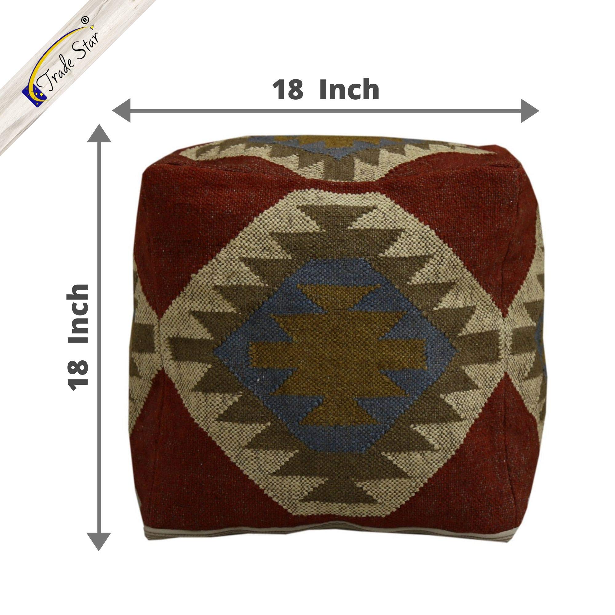 Trade Star Handwoven Case Kilim Pouf Cover Decorative Seating Pouffe case Handmade Jute Wool Ottoman Pouffe Cover Authentic Footstool Indian Home Decor Pouf Cover for Living Room (Pattern 2) - Image 3