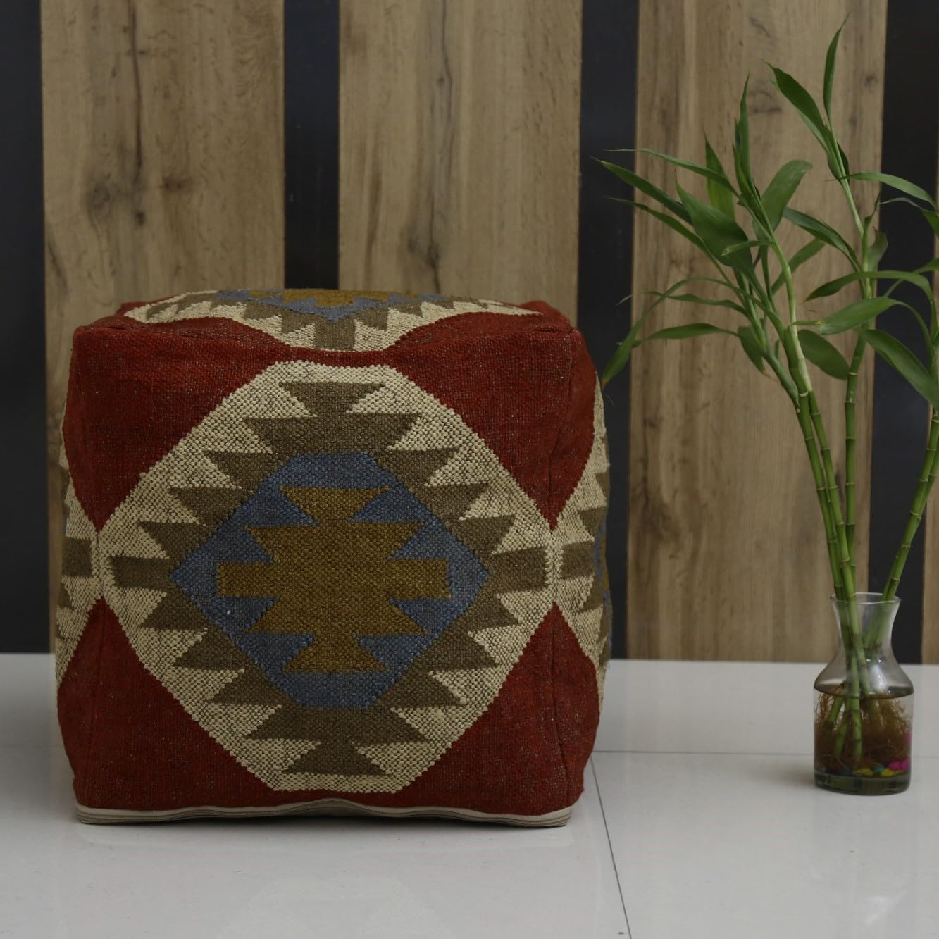 Trade Star Handwoven Case Kilim Pouf Cover Decorative Seating Pouffe case Handmade Jute Wool Ottoman Pouffe Cover Authentic Footstool Indian Home Decor Pouf Cover for Living Room (Pattern 2) - Image 4