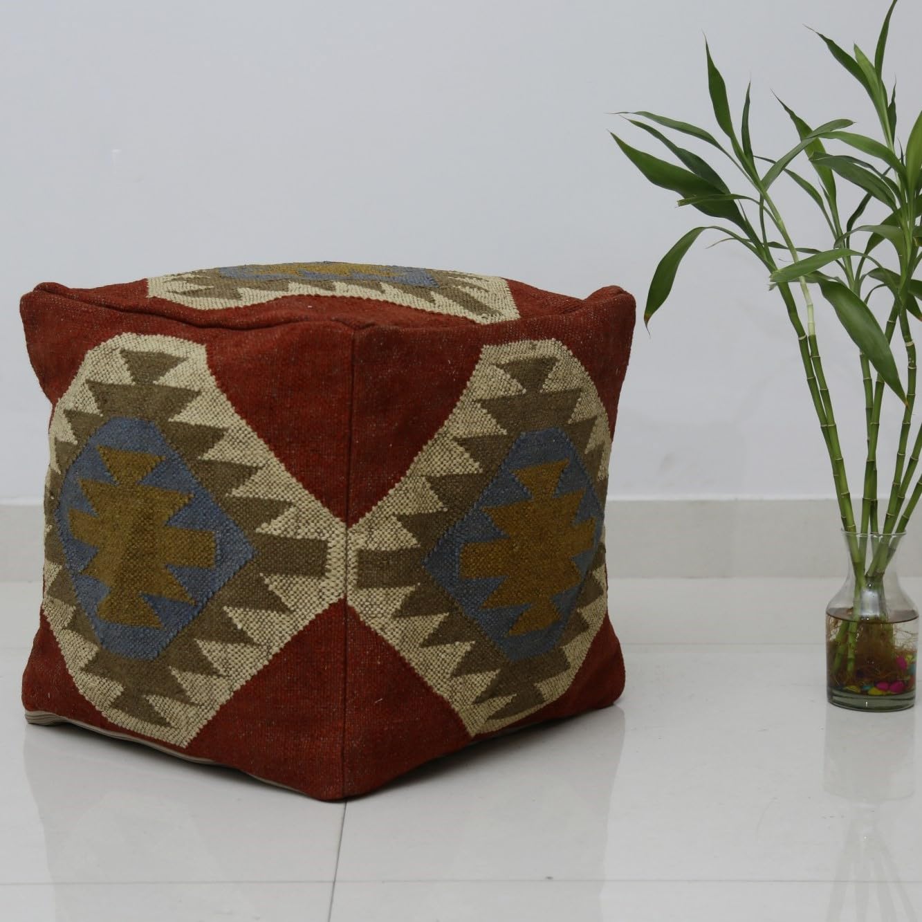 Trade Star Handwoven Case Kilim Pouf Cover Decorative Seating Pouffe case Handmade Jute Wool Ottoman Pouffe Cover Authentic Footstool Indian Home Decor Pouf Cover for Living Room (Pattern 2) - Image 5