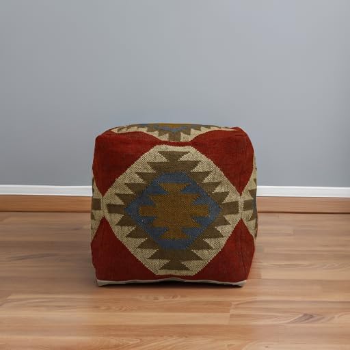 Trade Star Handwoven Case Kilim Pouf Cover Decorative Seating Pouffe case Handmade Jute Wool Ottoman Pouffe Cover Authentic Footstool Indian Home Decor Pouf Cover for Living Room (Pattern 2) - Image 6