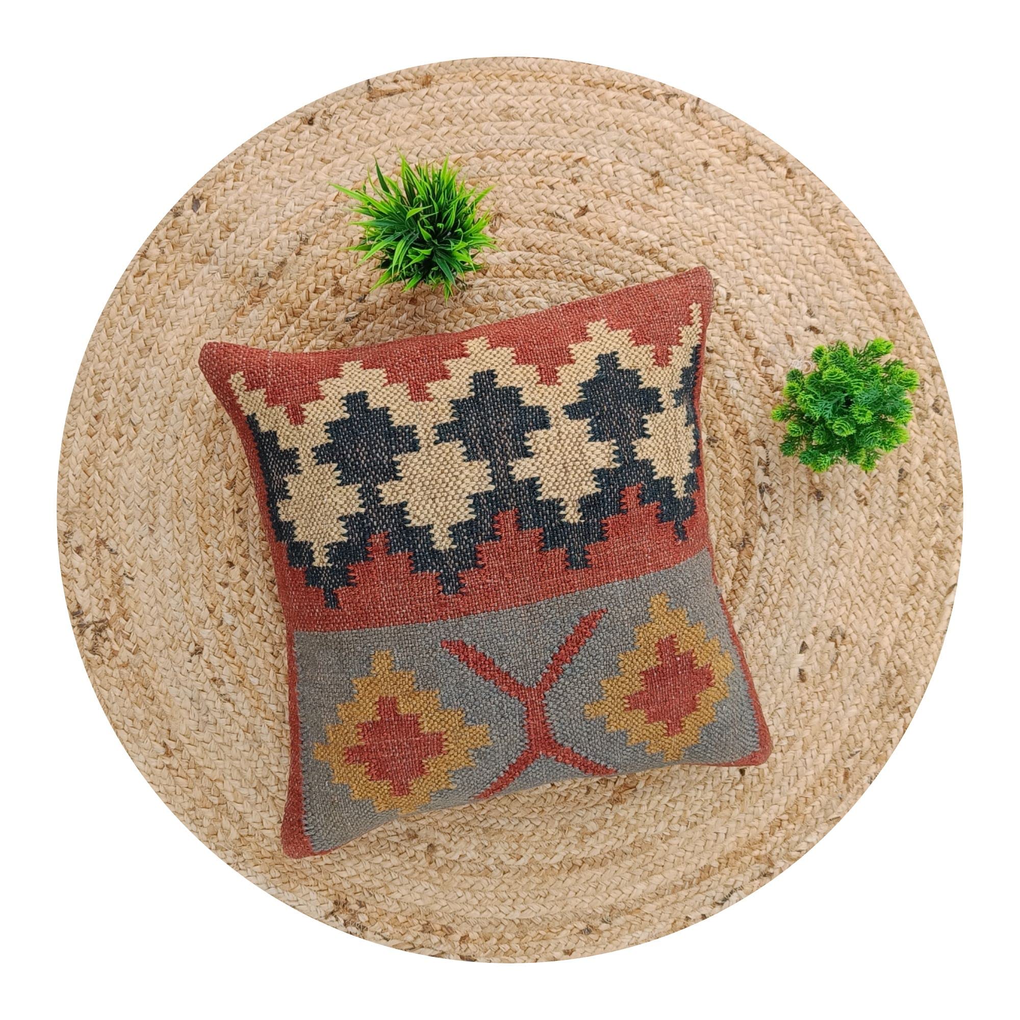 Trade Star Handwoven Square Kilim Pillow Cover Authentic Wool Jute Throw Pillow Case Decorative Outdoor Cushion Cover Rustic Boho Pillow Cover for Home Decor - Image 4