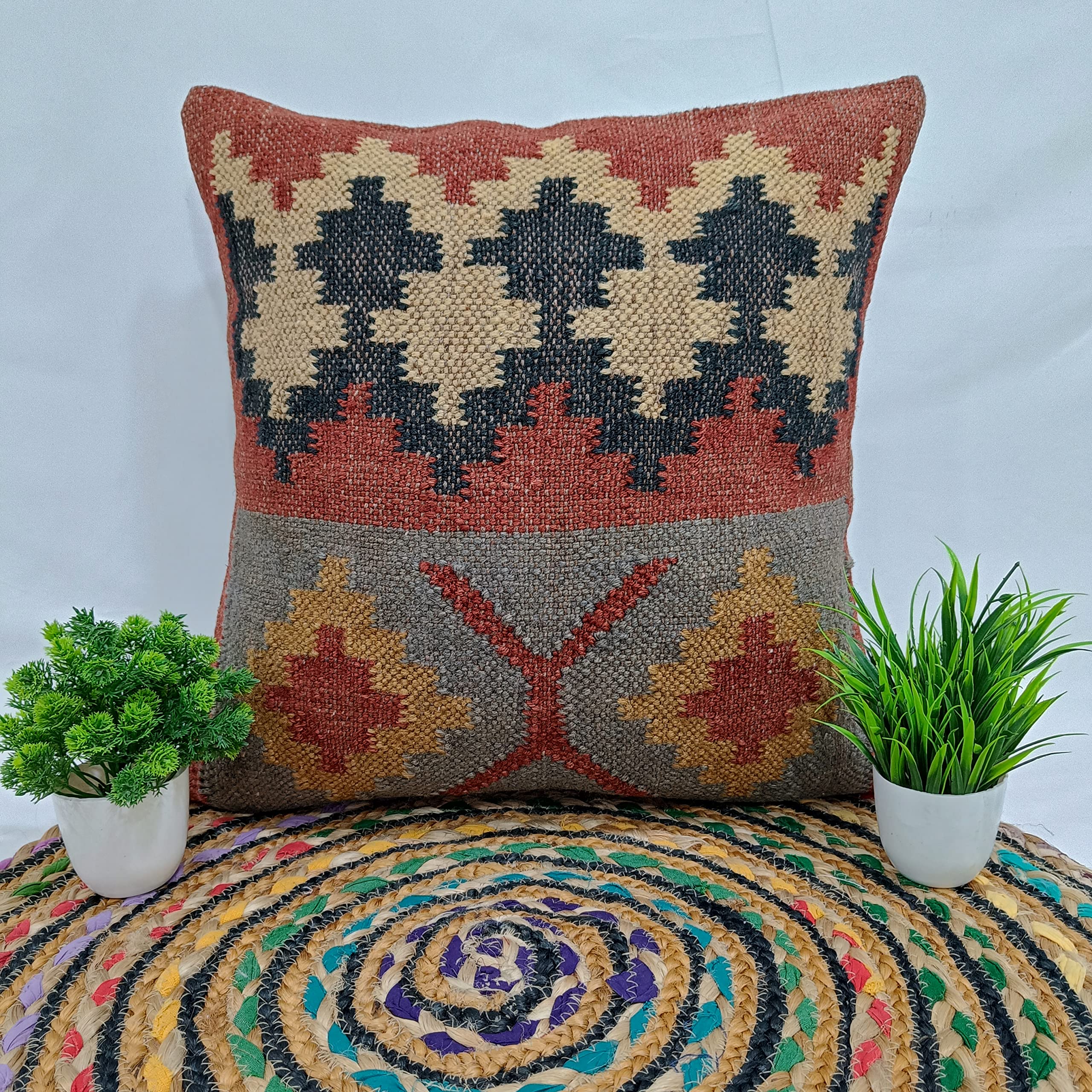Trade Star Handwoven Square Kilim Pillow Cover Authentic Wool Jute Throw Pillow Case Decorative Outdoor Cushion Cover Rustic Boho Pillow Cover for Home Decor - Image 6