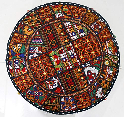 Trade Star Indian Hippie Vintage Cotton Floor Pillow & Cushion Patchwork Bean Bag Chair Cover Boho Bohemian Hand Embroidered Handmade Pouf Ottoman (Pattern 4, 22 x 22 x 14 Inches) - Image 4