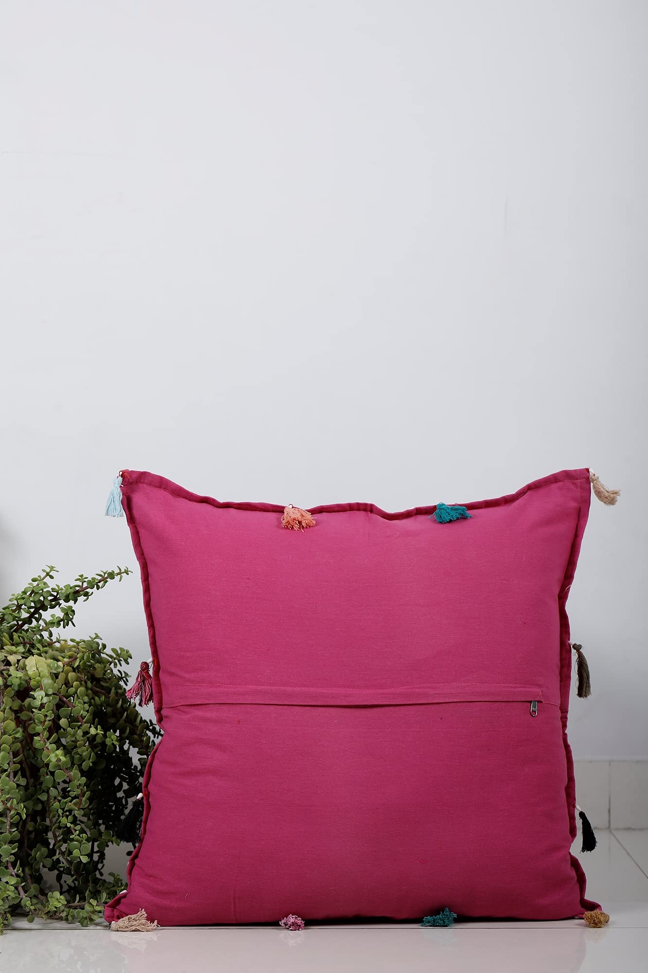 Trade Star Indian Patchwork Cushion Covers 24x24 Inches Farmhouse Decor Pillow Covers Vintage Throw Pillow Cases Pink Beaded Sofa Decor Cushion Cases (Pattern 2) - Image 3