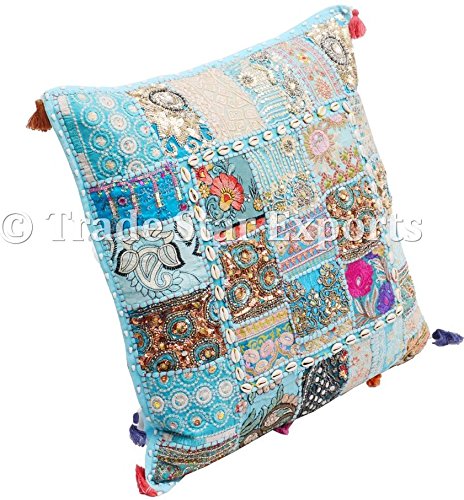Trade Star Indian Patchwork Pillow Covers Handmade Square Vintage Cushion Cover Boho Decorative Pillow Case Euro Sham Pillow Decor Large Throw Pillow Case(Pattern 3) - Image 3