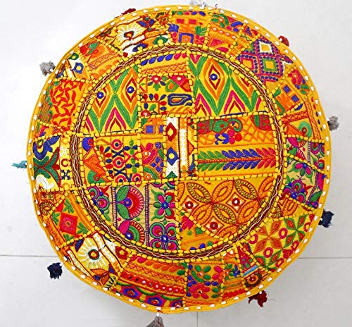 Trade Star Indian Patchwork Pouf Cover Bohemian Living Room Pouf, Decorative Ottoman,Embroidered Designer Ottoman, Home Living Footstool Chair Cover Floor Decor (Pattern 2, 18 x 18 x 14 Inches) - Image 4