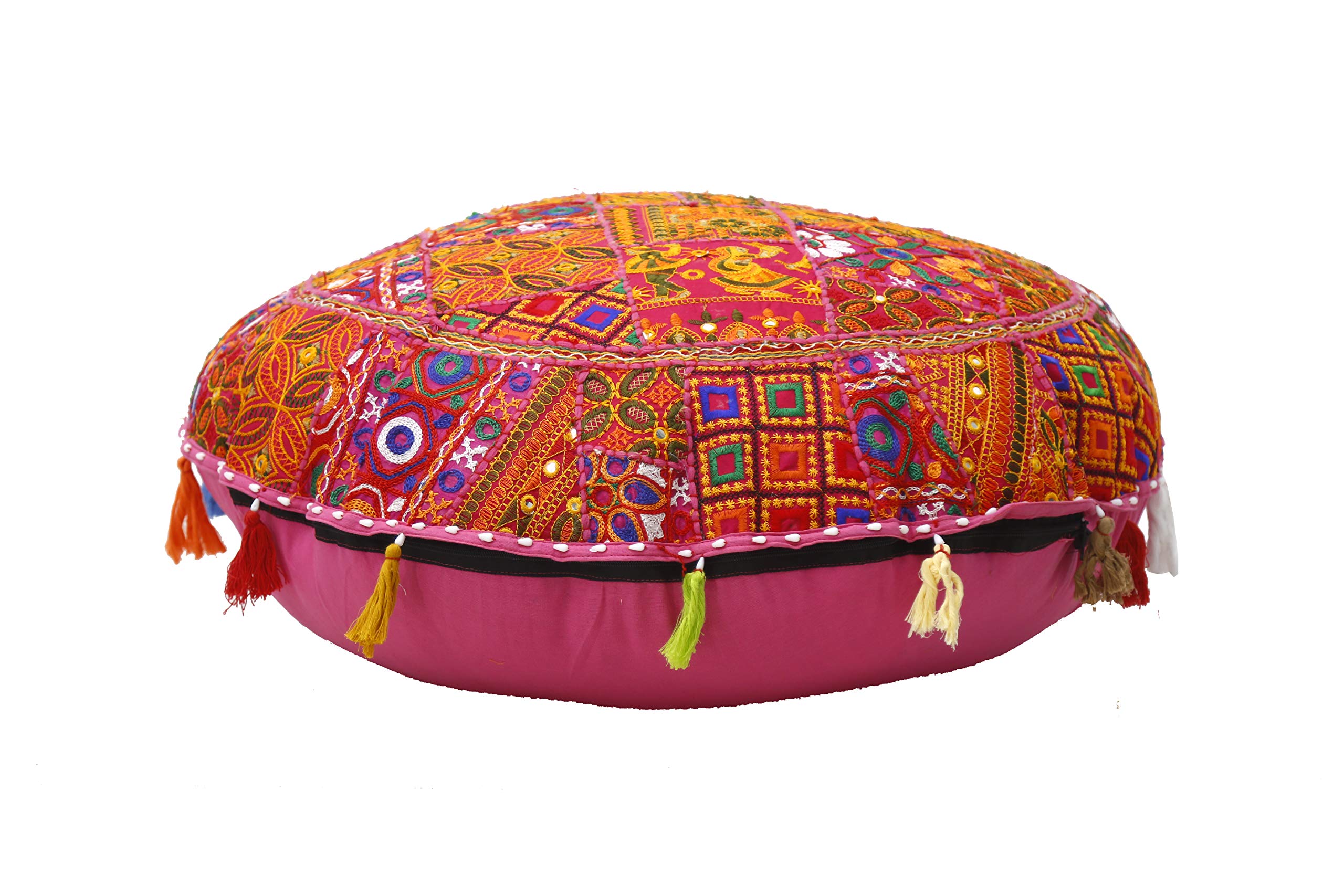 Trade Star Indian Patchwork Pouffe Traditional Home Decorative Cushion Cover Handmade Embroidered Cotton Patchwork Foot Stool Floor Cushion Decor Made by Indian Artisian(Pattern 1) - Image 3