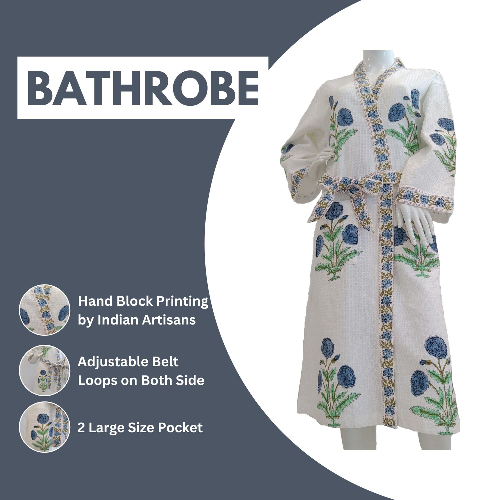 Trade Star Pure Cotton Full Arm Bathrobe Premium Quality Highly Durable Block Printed Bath Robe For Beach Wear - Image 6