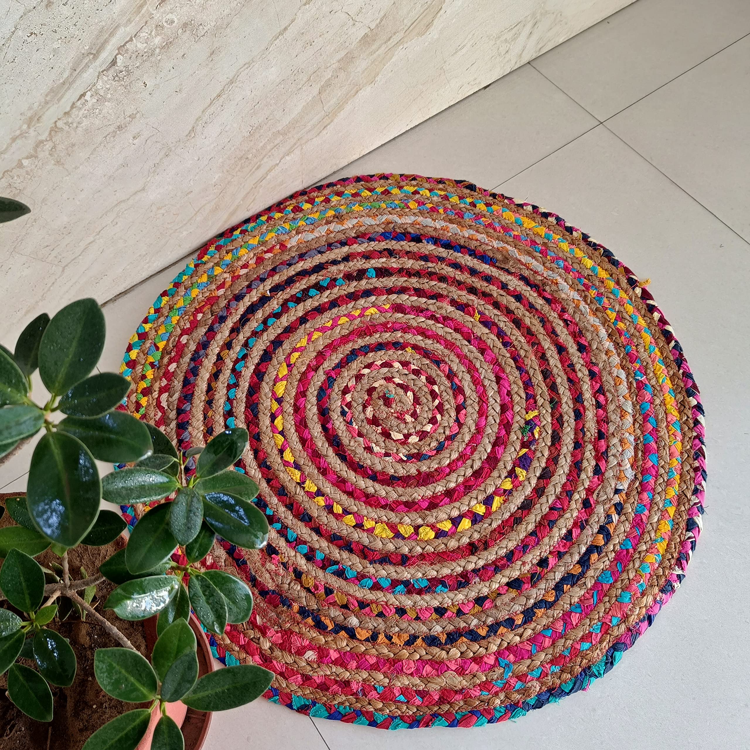 Trade Star Round Braided Rug Fall Decor 28" Decorative Floor Mat Handmade Carpet Assorted Decor Reversible Outdoor Indian Rug Beautiful Floor Multi Color Rug for Living Room - Image 4