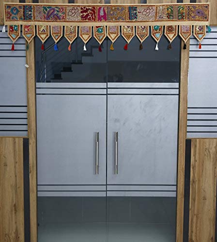 Trade Star Vintage Wall Hanging Handmade Patchwork Toran Embroidered Door Valances Bohemian Home Decorations for Living Room (Pattern 1, 200 x 40 Cms) - Image 3