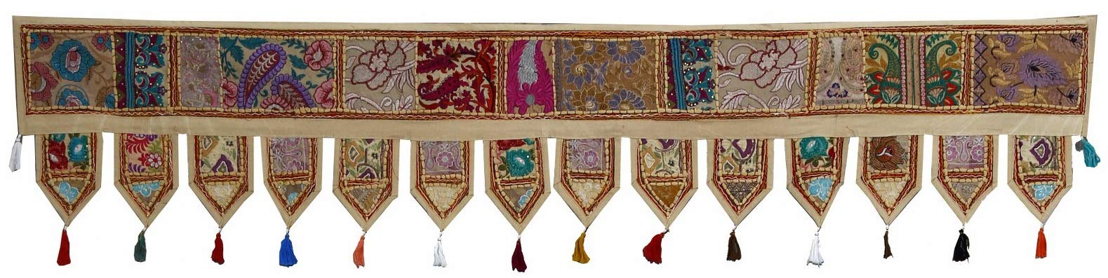 Trade Star Vintage Wall Hanging Handmade Patchwork Toran Embroidered Door Valances Bohemian Home Decorations for Living Room (Pattern 1, 200 x 40 Cms) - Image 4