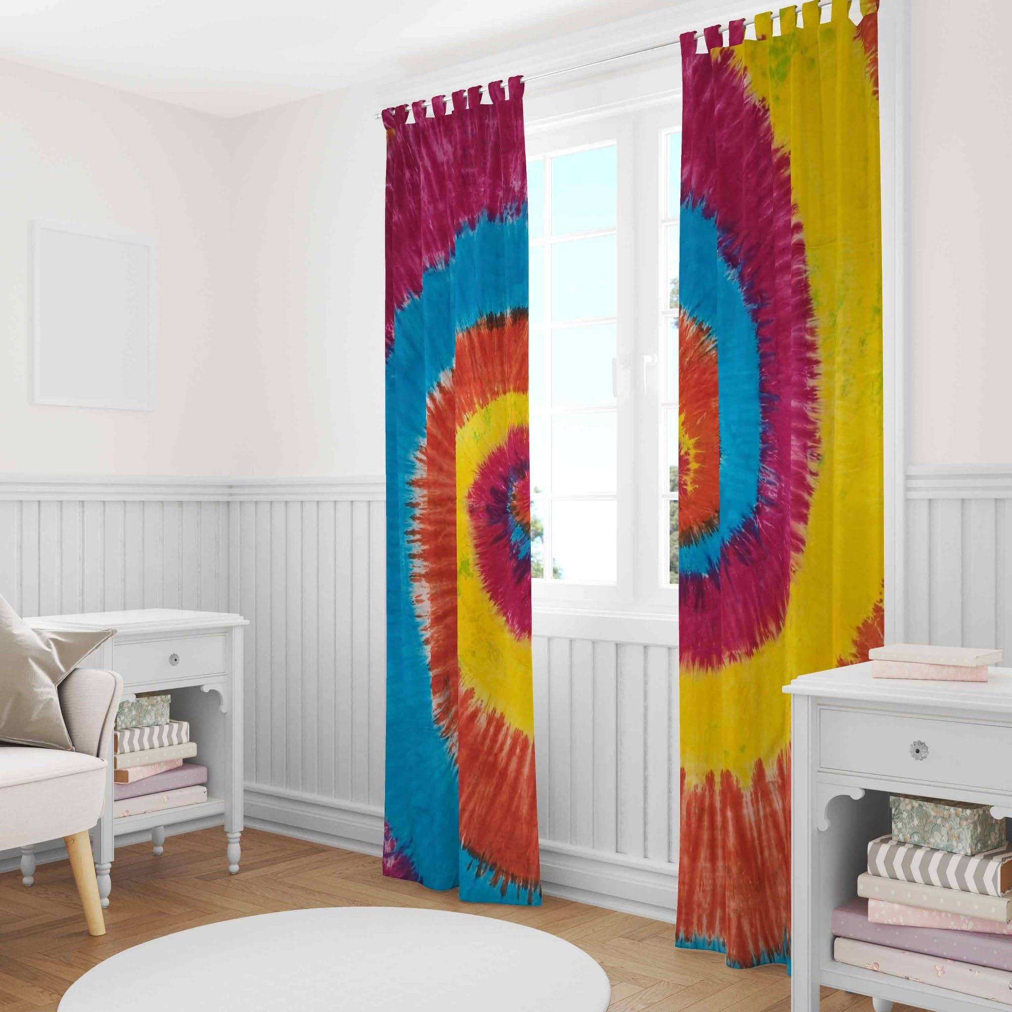 Trade Star Window Curtain Panel Mandala Sheer Curtains for Bedroom & Living Room Colorful Tie-Dye Printed Door Boho Thermal Insulated Light-Blocking Drapes with Tab Top 2 Panels Set - Image 3