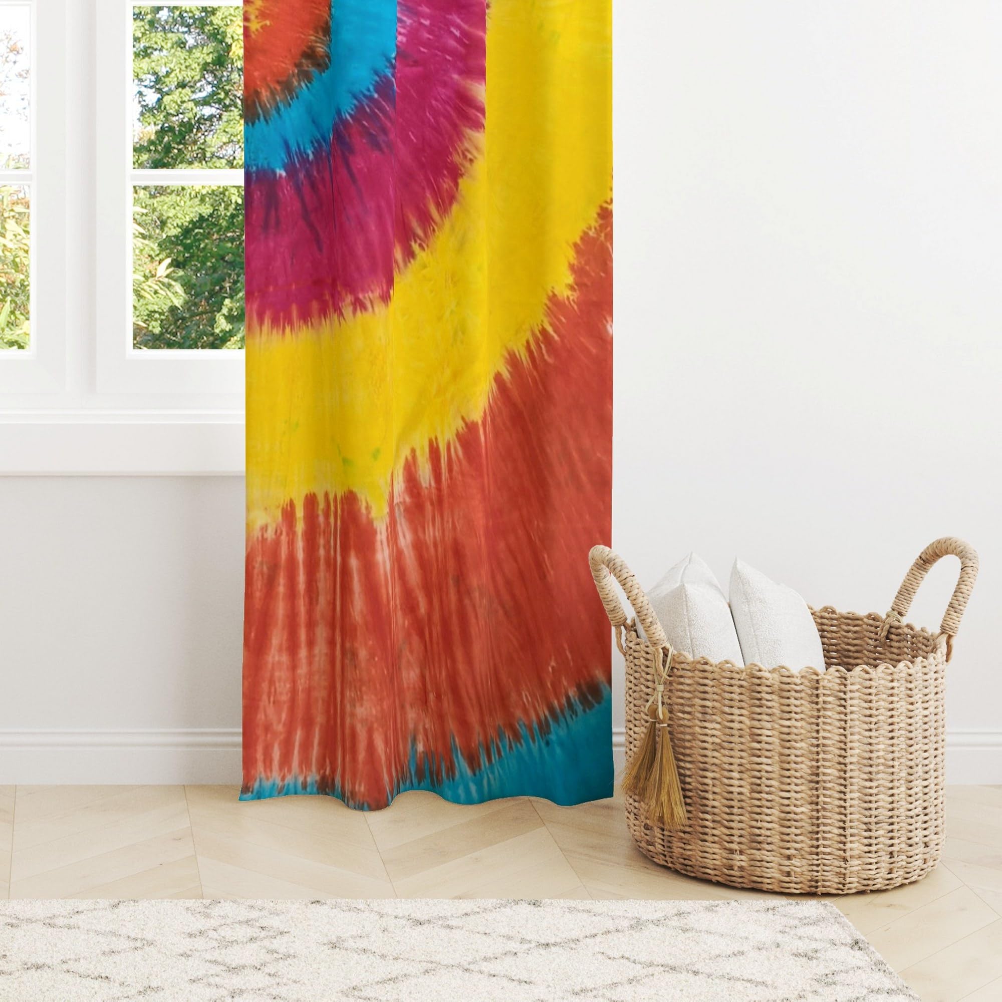 Trade Star Window Curtain Panel Mandala Sheer Curtains for Bedroom & Living Room Colorful Tie-Dye Printed Door Boho Thermal Insulated Light-Blocking Drapes with Tab Top 2 Panels Set - Image 4