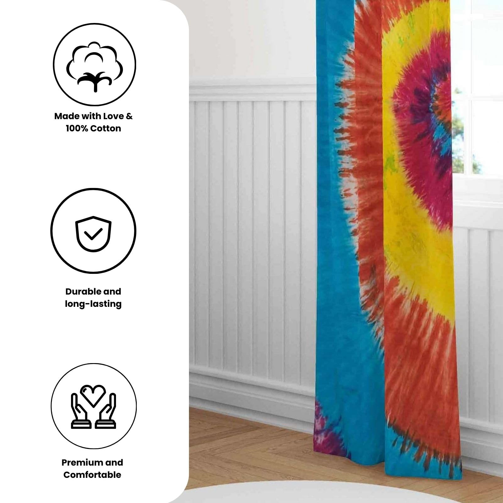Trade Star Window Curtain Panel Mandala Sheer Curtains for Bedroom & Living Room Colorful Tie-Dye Printed Door Boho Thermal Insulated Light-Blocking Drapes with Tab Top 2 Panels Set - Image 5