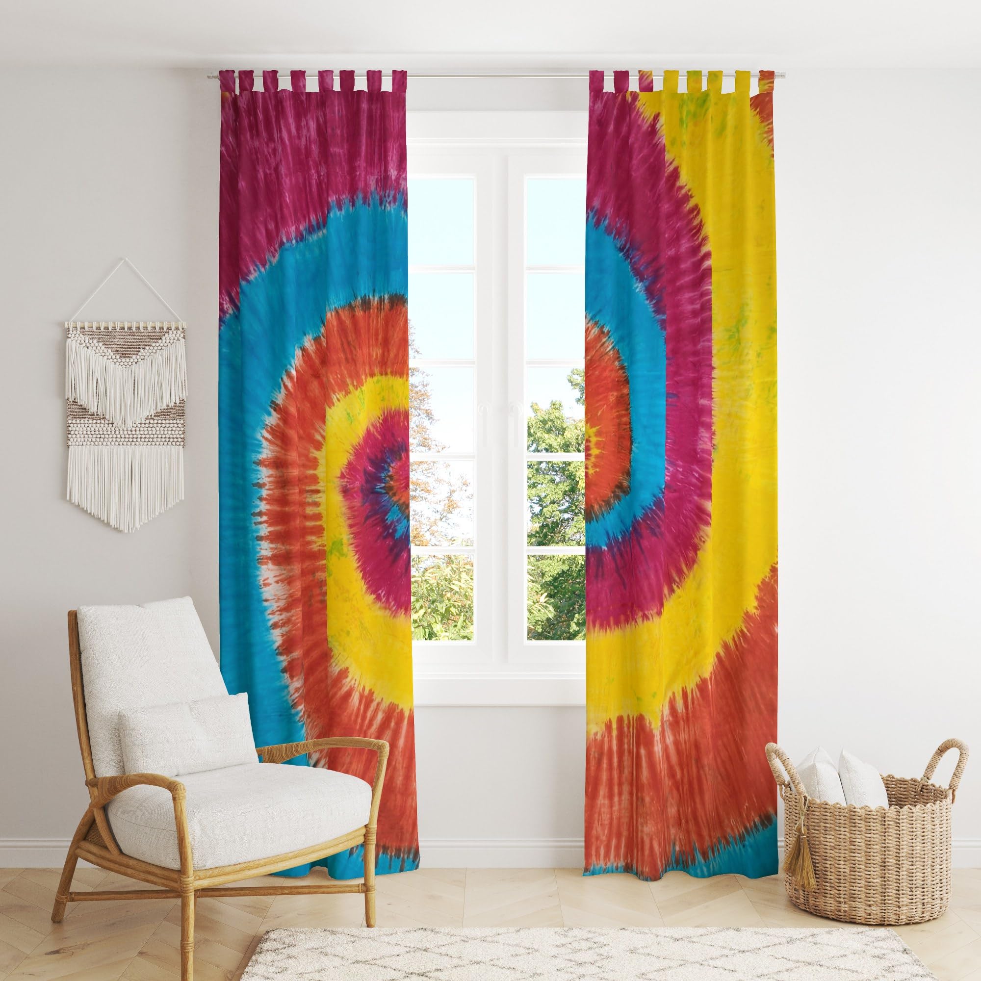 Trade Star Window Curtain Panel Mandala Sheer Curtains for Bedroom & Living Room Colorful Tie-Dye Printed Door Boho Thermal Insulated Light-Blocking Drapes with Tab Top 2 Panels Set - Image 6